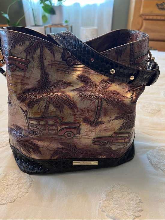 Brahmin Handbags - Brahmin Metallic Palm & Woodie Shoulder Bag in Bronze and Black